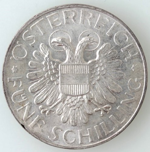 Austria. 5 Scellini 1935. Ag. KM ... 